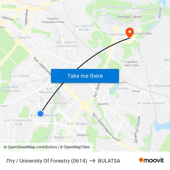 Лту / University Of Forestry (0614) to BULATSA map