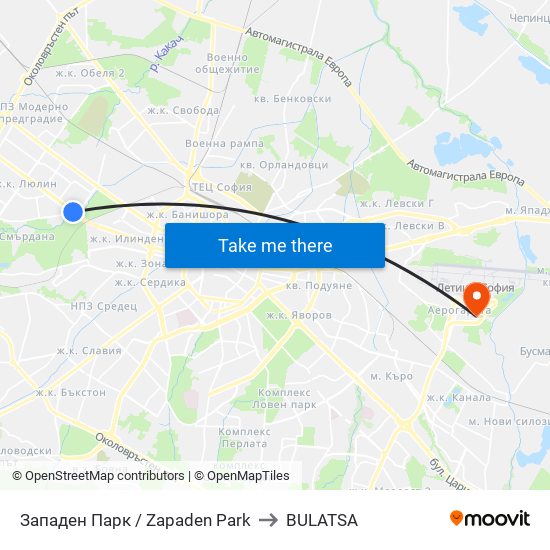 Западен Парк / Zapaden Park to BULATSA map