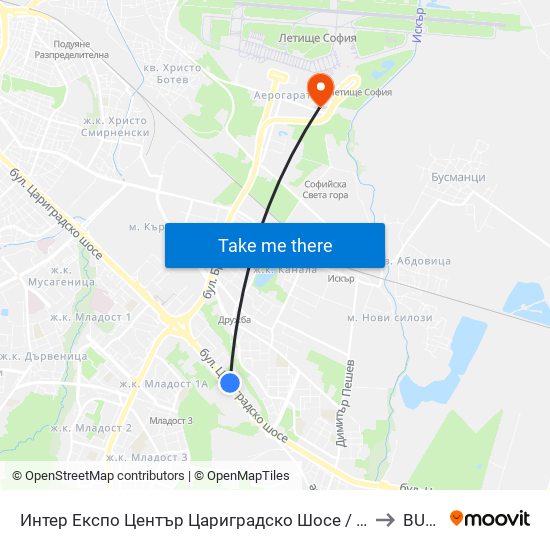 Интер Експо Център Цариградско Шосе / Inter Expo Center – Tsarigradsko Shose to BULATSA map