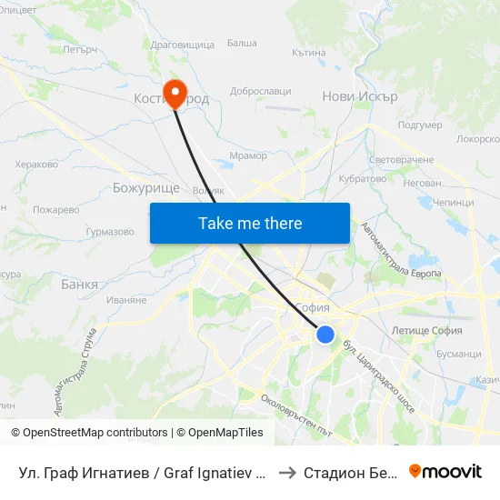 Ⓜ️🎓 Ул. Граф Игнатиев / Graf Ignatiev St. (1913) to Стадион Белица map