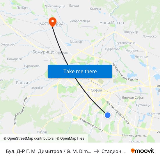 Бул. Д-Р Г. М. Димитров / G. M. Dimitrov Blvd. (0318) to Стадион Белица map
