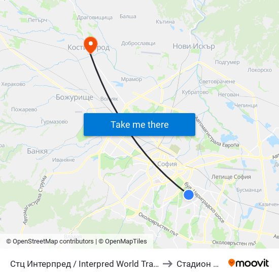 Стц Интерпред / Interpred World Trade Centre (1109) to Стадион Белица map
