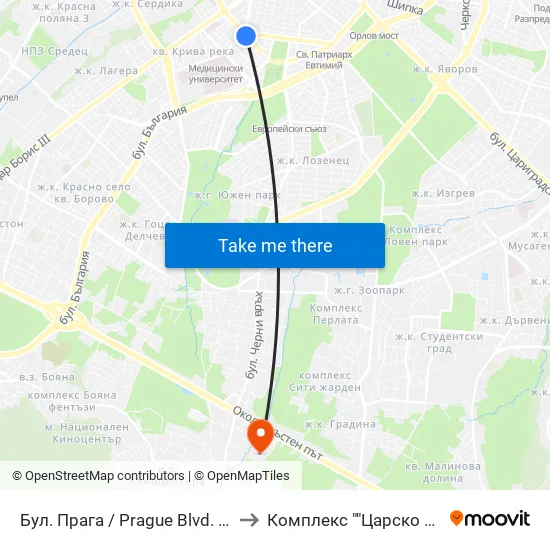 Бул. Прага / Prague Blvd. (0365) to Комплекс ""Царско Село"" map