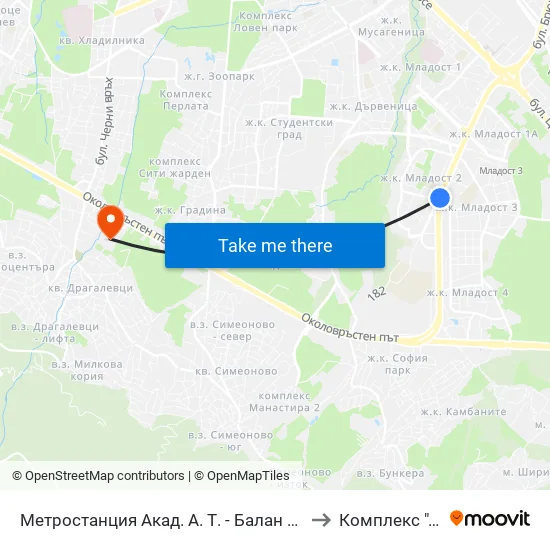 Ⓜ️ Метростанция Акад. Александър Теодоров - Балан / Akademik Aleksandar Teodorov - Balan Metro Station (1917) to Комплекс ""Царско Село"" map