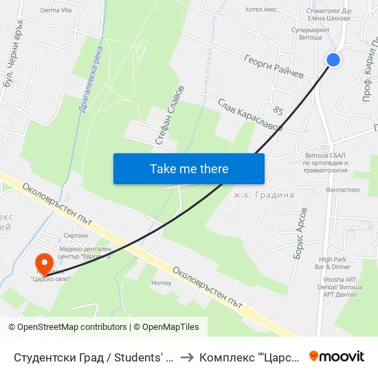 Студентски Град / Students' Town (2382) to Комплекс ""Царско Село"" map