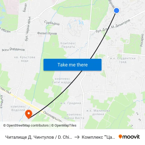📚 Читалище Д. Чинтулов / D. Chintulov Library (2365) to Комплекс ""Царско Село"" map