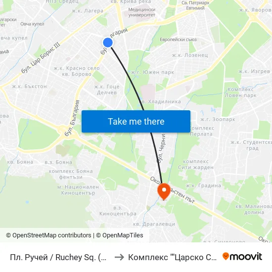 Пл. Ручей / Ruchey Sq. (1306) to Комплекс ""Царско Село"" map