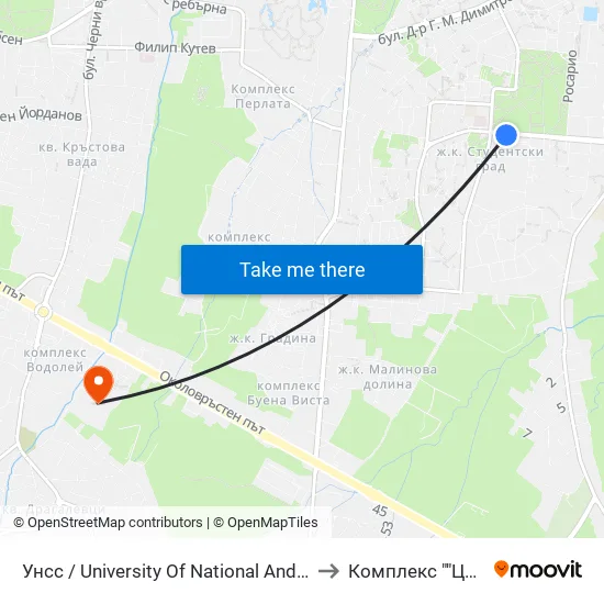 🎓 Унсс / University Of National And World Economy (1692) to Комплекс ""Царско Село"" map