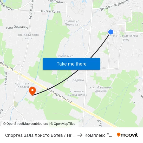 Спортна Зала Христо Ботев / Hristo Botev Sports Hall (1611) to Комплекс ""Царско Село"" map
