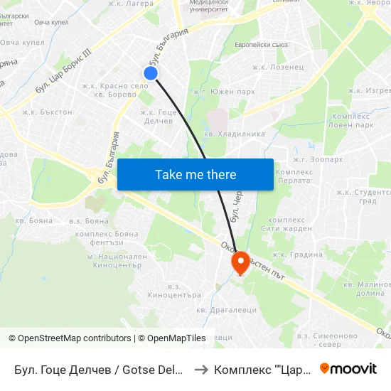 Бул. Гоце Делчев / Gotse Delchev Blvd. (0314) to Комплекс ""Царско Село"" map