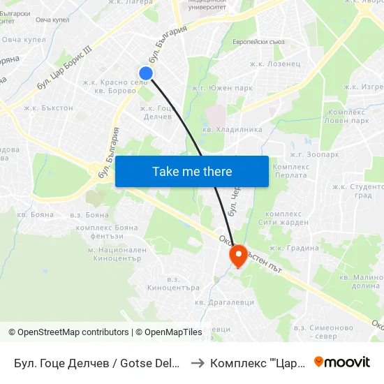Бул. Гоце Делчев / Gotse Delchev Blvd. (0308) to Комплекс ""Царско Село"" map
