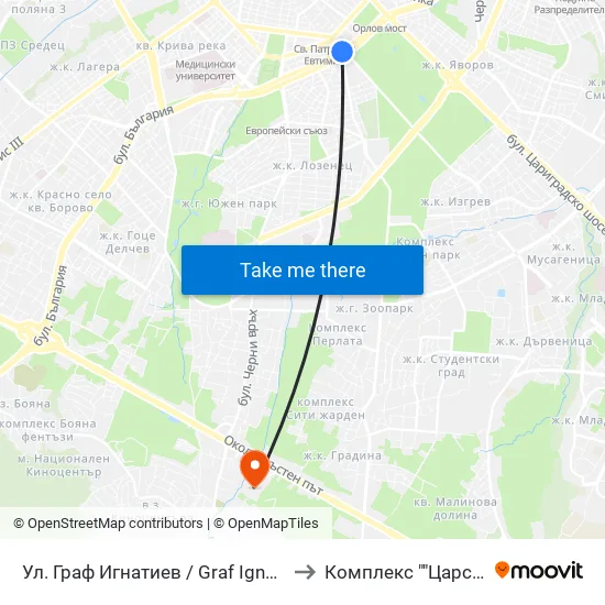 Ⓜ️🎓 Ул. Граф Игнатиев / Graf Ignatiev St. (1914) to Комплекс ""Царско Село"" map