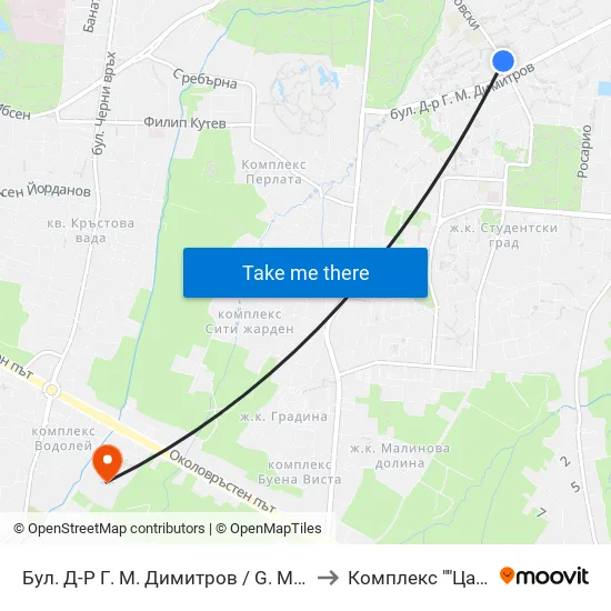 Бул. Д-Р Г. М. Димитров / G. M. Dimitrov Blvd. (0317) to Комплекс ""Царско Село"" map