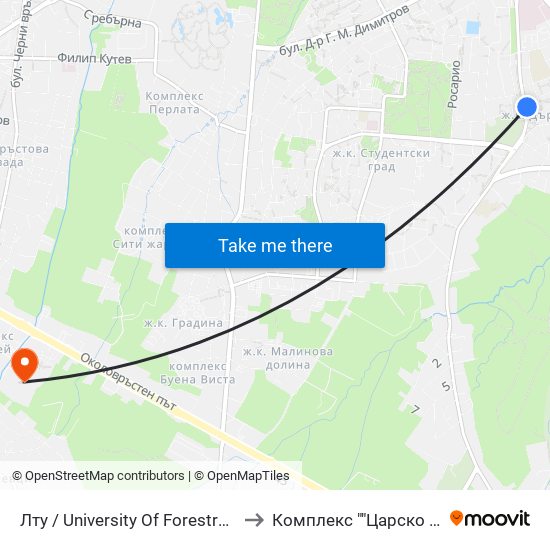 Лту / University Of Forestry (0614) to Комплекс ""Царско Село"" map