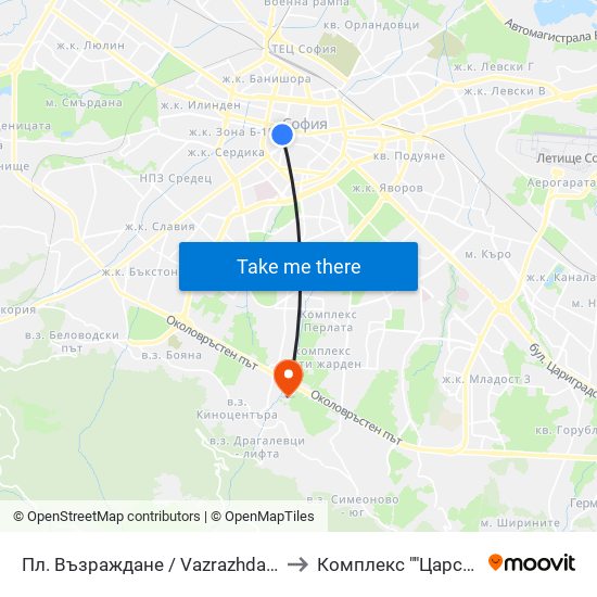 Пл. Възраждане / Vazrazhdane Sq. (1269) to Комплекс ""Царско Село"" map