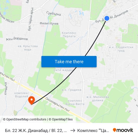 Бл. 22 Ж.К. Дианабад / Bl. 22, Dianabad Qr. (0124) to Комплекс ""Царско Село"" map