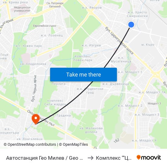 Автостанция Гео Милев / Geo Milev Bus Station (0052) to Комплекс ""Царско Село"" map
