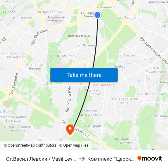 Ст.Васил Левски / Vasil Levski Stadium to Комплекс ""Царско Село"" map
