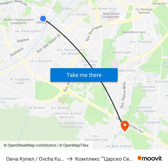Овча Купел / Ovcha Kupel to Комплекс ""Царско Село"" map