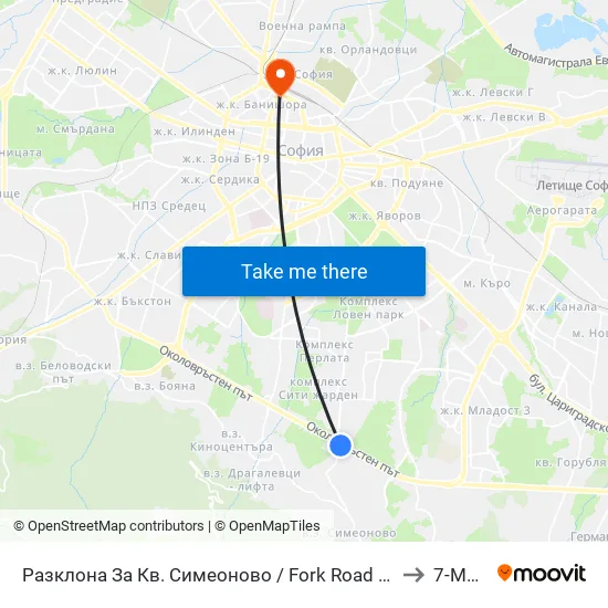 Разклона За Кв. Симеоново / Fork Road To Simeonovo Qr. (1459) to 7-Ми Дкц map