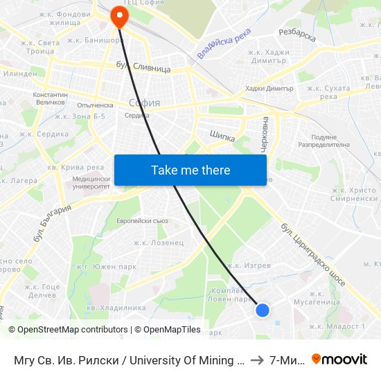 Мгу Св. Ив. Рилски / University Of Mining And Geology (1033) to 7-Ми Дкц map