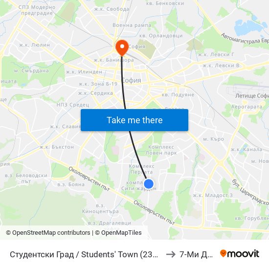 Студентски Град / Students' Town (2382) to 7-Ми Дкц map