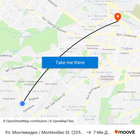 Ул. Монтевидео / Montevideo St. (2050) to 7-Ми Дкц map
