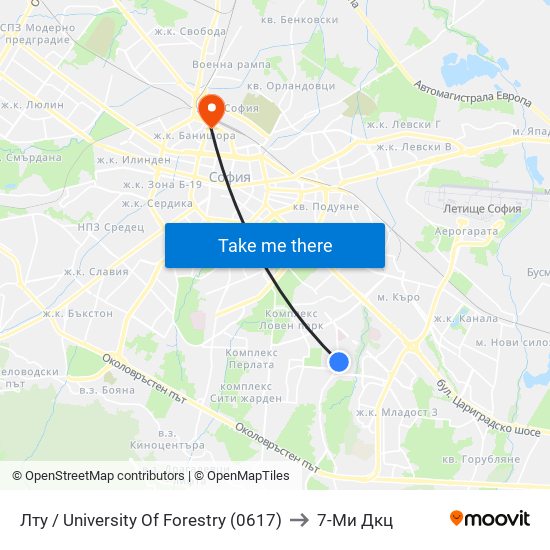 Лту / University Of Forestry (0617) to 7-Ми Дкц map