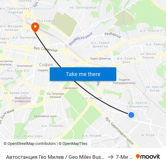 Автостанция Гео Милев / Geo Milev Bus Station (0052) to 7-Ми Дкц map