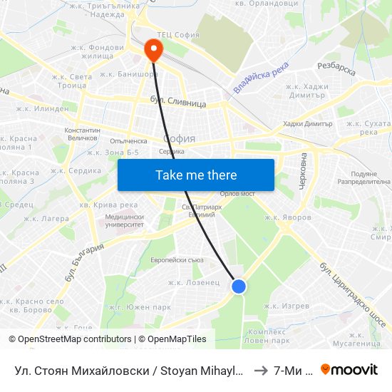 Ул. Стоян Михайловски / Stoyan Mihaylovski St. (2692) to 7-Ми Дкц map