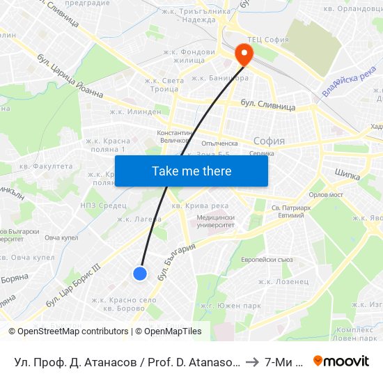 Ул. Проф. Д. Атанасов / Prof. D. Atanasov St. (2134) to 7-Ми Дкц map