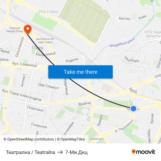 Театрална / Teatralna to 7-Ми Дкц map