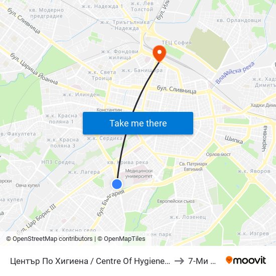 Център По Хигиена / Centre Of Hygiene (2343) to 7-Ми Дкц map