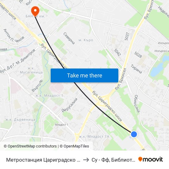 Метростанция Цариградско Шосе / Tsarigradsko Shosse Metro Station (1016) to Су - Фф, Библиотечно-Информационни Науки map