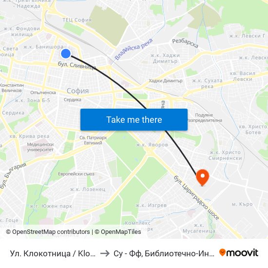 Ул. Клокотница / Klokotnitsa St. (1326) to Су - Фф, Библиотечно-Информационни Науки map