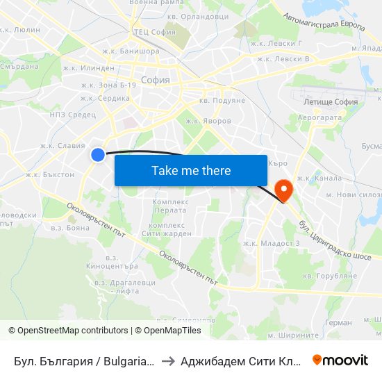 Бул. България / Bulgaria Blvd. (0290) to Аджибадем Сити Клиник Умбал map
