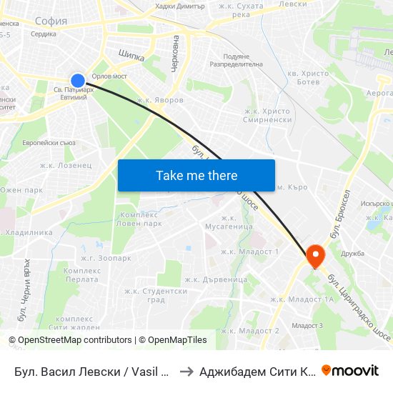 Бул. Васил Левски / Vasil Levski Blvd. (0299) to Аджибадем Сити Клиник Умбал map