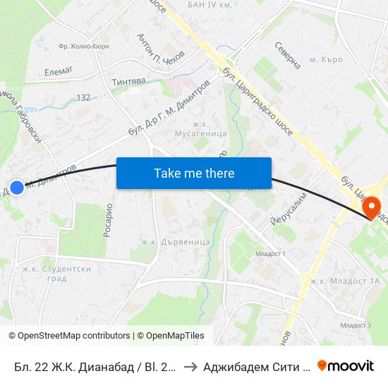 Бл. 22 Ж.К. Дианабад / Bl. 22, Dianabad Qr. (0124) to Аджибадем Сити Клиник Умбал map