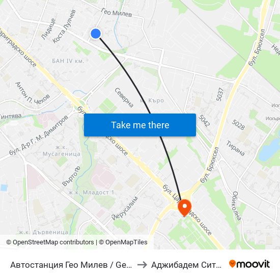 Автостанция Гео Милев / Geo Milev Bus Station (0052) to Аджибадем Сити Клиник Умбал map