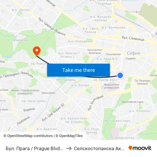 Бул. Прага / Prague Blvd. (0365) to Селскостопанска Академия map