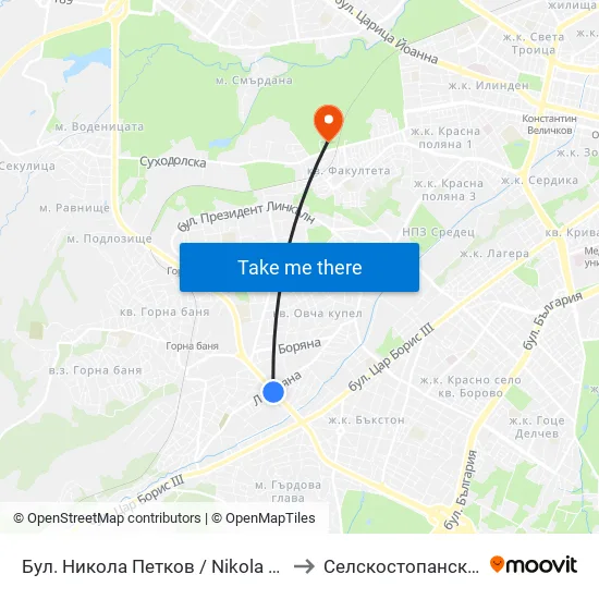 Бул. Никола Петков / Nikola Petkov Blvd. (0350) to Селскостопанска Академия map