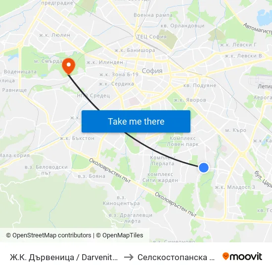 Ж.К. Дървеница / Darvenitsa Qr. (1012) to Селскостопанска Академия map