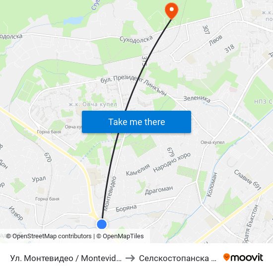 Ул. Монтевидео / Montevideo St. (2050) to Селскостопанска Академия map