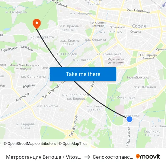 Ⓜ️ Метростанция Витоша / Vitosha Metro Station (2654) to Селскостопанска Академия map