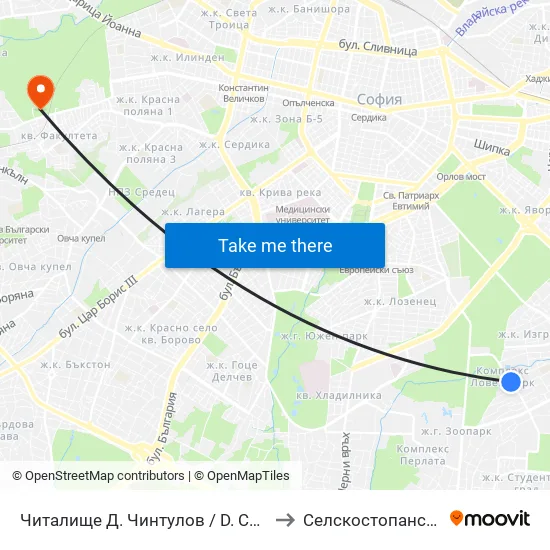 📚 Читалище Д. Чинтулов / D. Chintulov Library (2366) to Селскостопанска Академия map