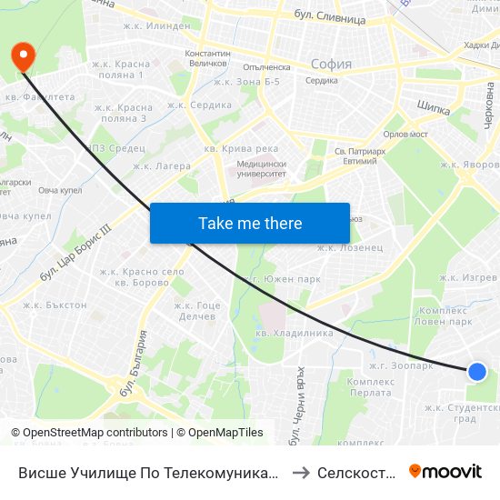 Висше Училище По Телекомуникации / University Of Telecommunications And Post (1397) to Селскостопанска Академия map