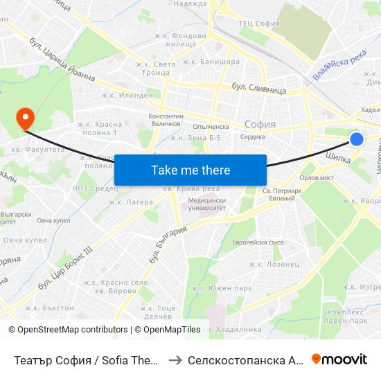 Театър София / Sofia Theatre (1727) to Селскостопанска Академия map