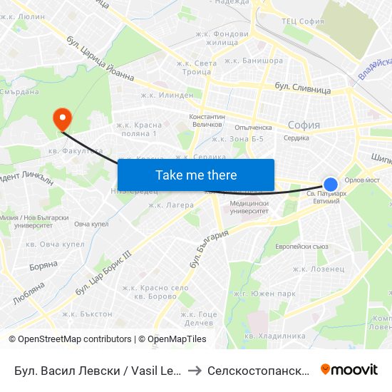 Бул. Васил Левски / Vasil Levski Blvd. (0299) to Селскостопанска Академия map