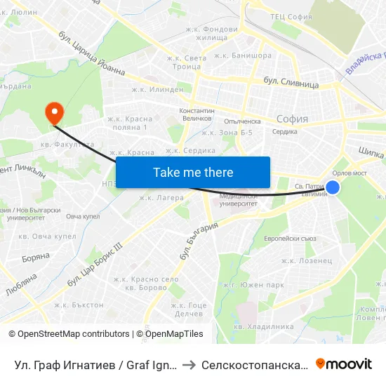 Ⓜ️🎓 Ул. Граф Игнатиев / Graf Ignatiev St. (1913) to Селскостопанска Академия map