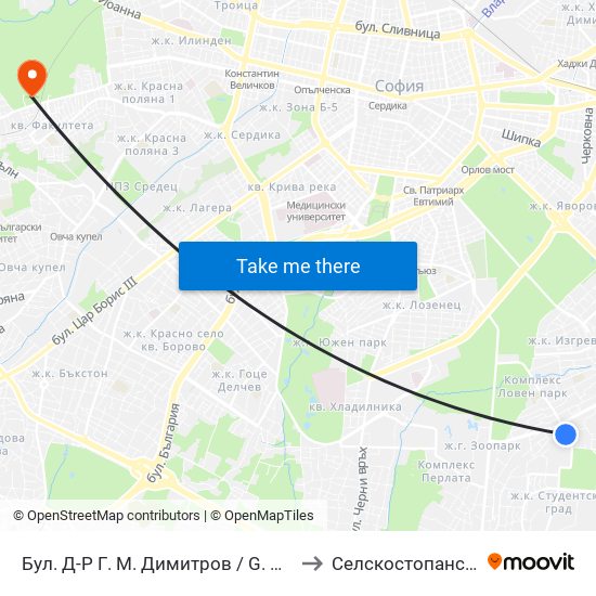 Бул. Д-Р Г. М. Димитров / G. M. Dimitrov Blvd. (0318) to Селскостопанска Академия map